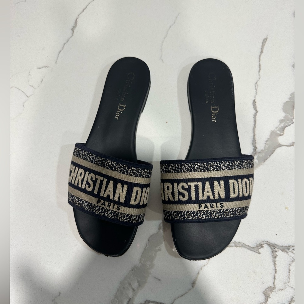 Christian Dior Dway slide  size 36 Deep Blue Embroidered Cotton